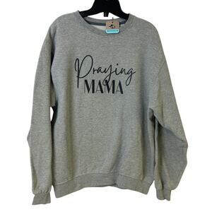 Upcycled Hand Printed Womens Large Praying Mama Long Sleeve Heatherd Sweatshirt
